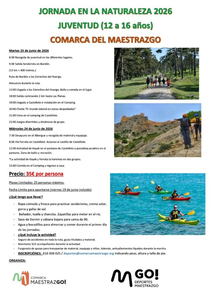 La Comarca del Maestrazgo organiza una Jornada en la Naturaleza para jóvenes de 12 a 16 años