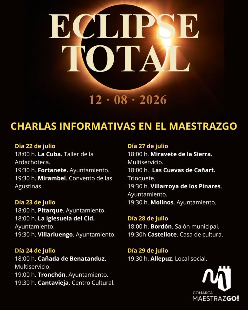 La Comarca del Maestrazgo acerca a sus pueblos las claves para observar con seguridad el eclipse total de 2026