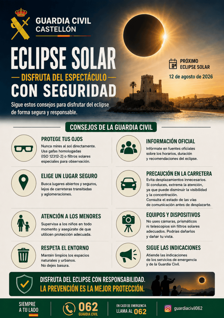 La Guardia Civil de Castellón establece un dispositivo especial de seguridad con motivo del eclipse solar del 12 de agosto