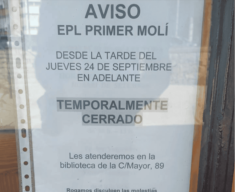 Compromís denuncia el cierre del Centro de Lectura del Primer Molí y pide su reapertura inmediata