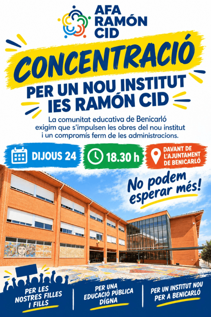 L’AFA de l’IES Ramon Cid de Benicarló convoca una concentració per exigir que s’impulsen les obres del nou institut