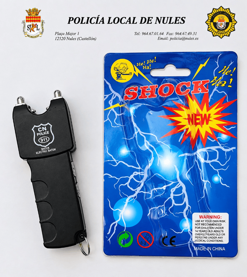 La policía local de Nules interviene varios descargadores eléctricos que distribuía un feriante en la feria agrícola