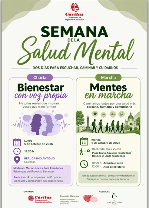 Semana de la Salud Mental, del 5 al 10 de octubre, organizada por Cáritas